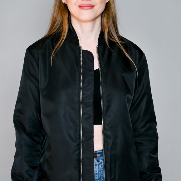 ACNE STUDIOS Fuel Shine Black Satin Bomber Jacket Small - Picture 5 of 8